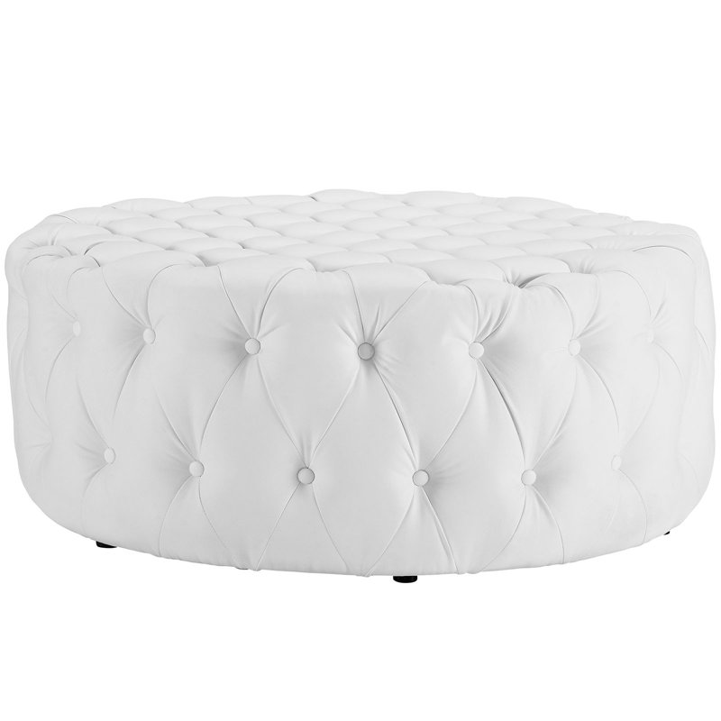 Modway Copper Grove Harrison Blue Amour Fabric Ottoman, White Vinyl