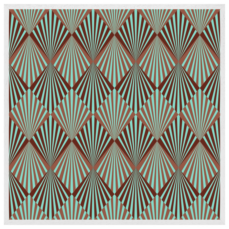 Adalye Green Geometric Rays - Single Picture Frame Print, Black Framed, 31cm H x 31cm W x 4cm D