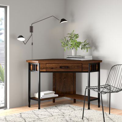 Ironcraft Solid + Manufactured Wood Corner Computer Desk in Burnished Mission Oak