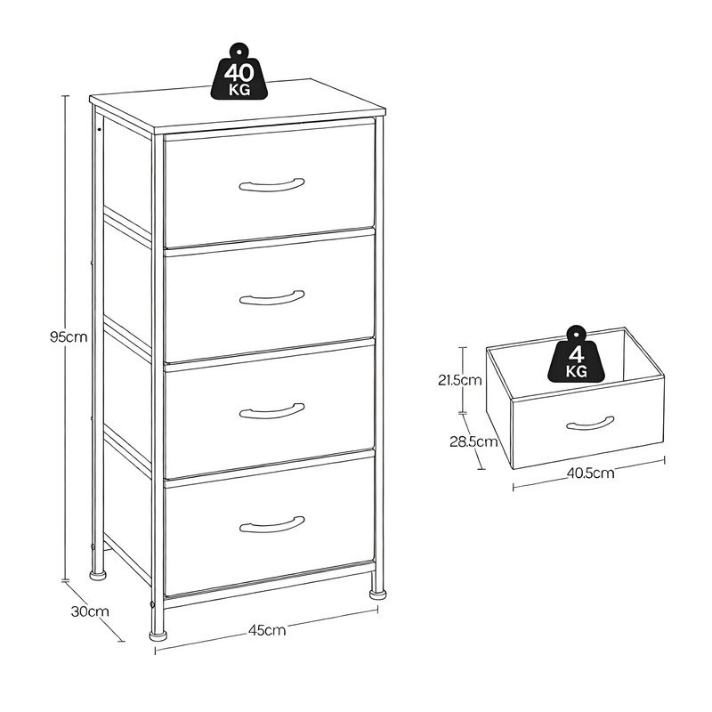 45 cm W Chest of 4 Drawers