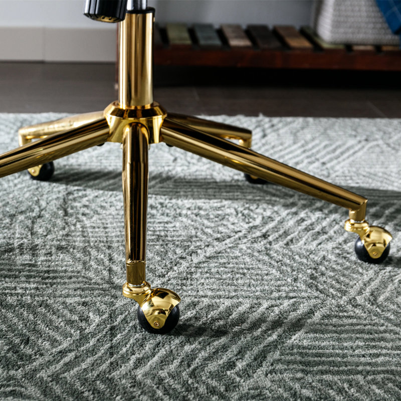 Chaise de bureau pivotante réglable en velours gris, avec revêtement en boutons et base en métal doré pour la détente au bureau à domicile