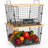 2 Set Stackable Wire Basket With Bamboo Top - Kitchen Counter, Pantry Organizer And Storage - Produce Onion Potato Fruits Vegs Bread Food Snack Spice Organizing Bin For Cabinet Shelf Countertop Floor