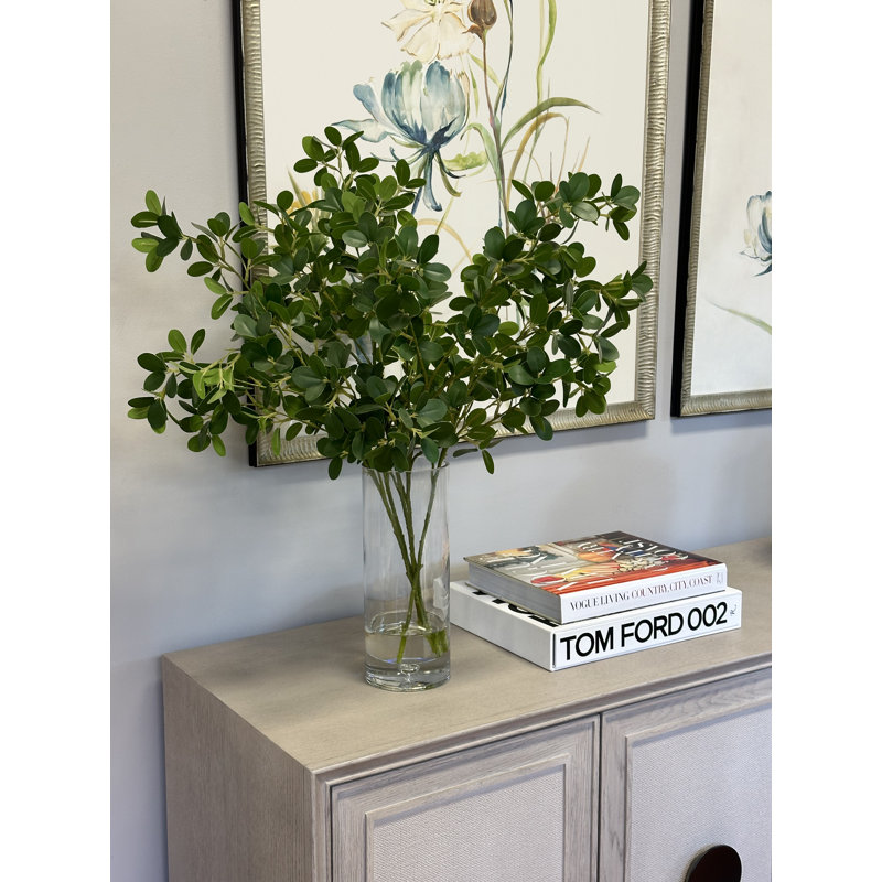 Nature's Elegance Faux Boxwood Plant in Glass Vase