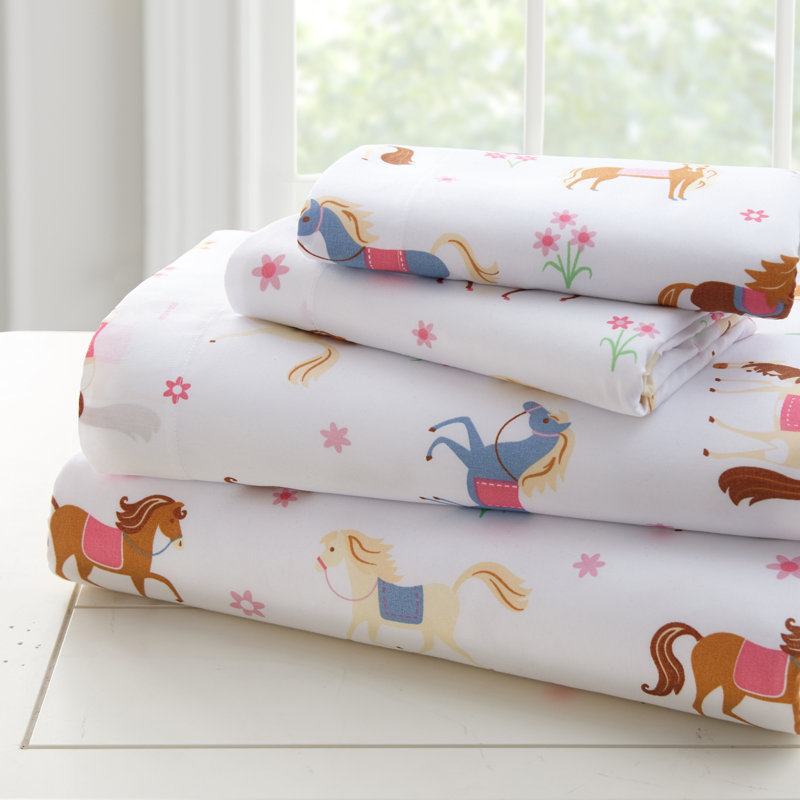 Lit simple dans un sac Wildkin - Ensemble de literie en microfibre 5 pièces avec édredon, taie d'oreiller et draps - Chevaux