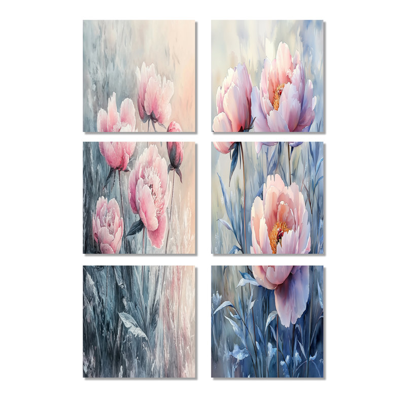 Ensemble de 6 décorations murales florales Frosty Field, Toile tendue, Ne s’applique pas