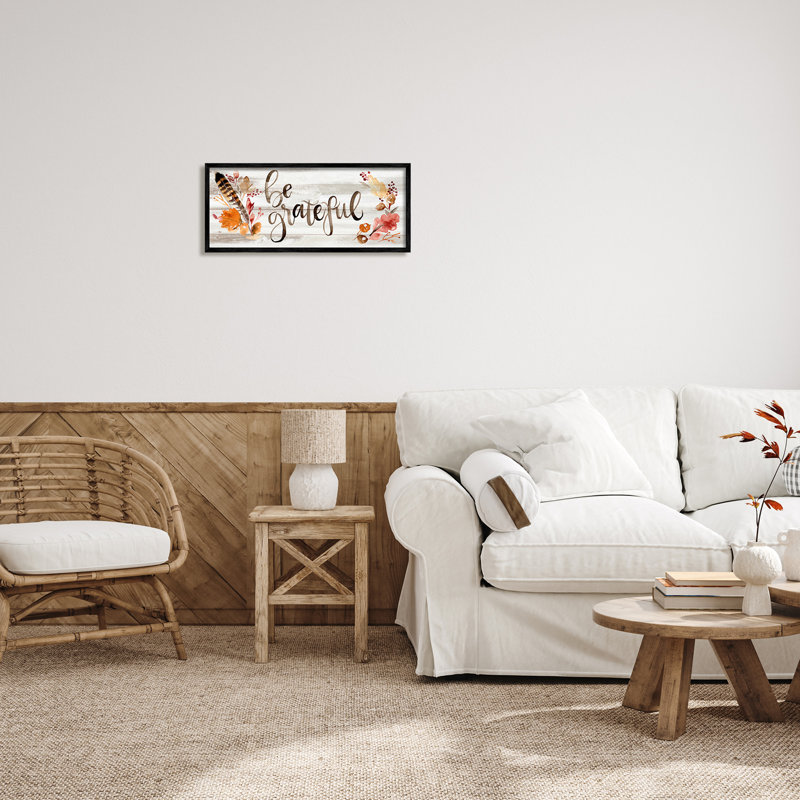 Be Be Grateful Boho Calligraphy, H 10 po x l 24 po x P 1,5 po, Giclée encadrée noir minuit