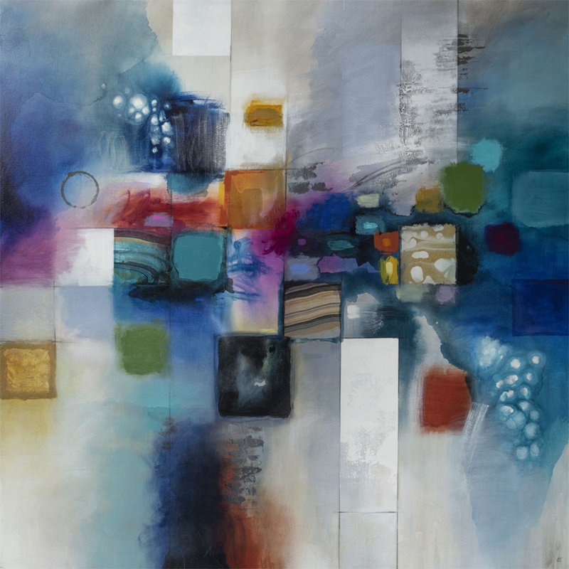 Spectrum Float Painting by Jennifer Hollack Raboin, 50" H x 50" W x 2.25" D, Gold Frame Canvas