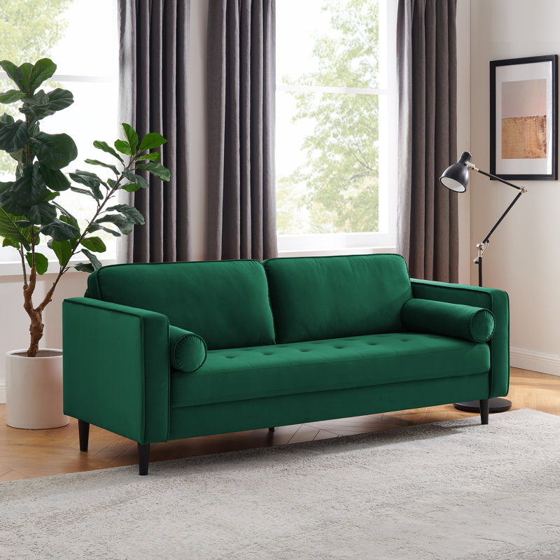Jeses 207Cm Square Arms Sofa, Green Velvet