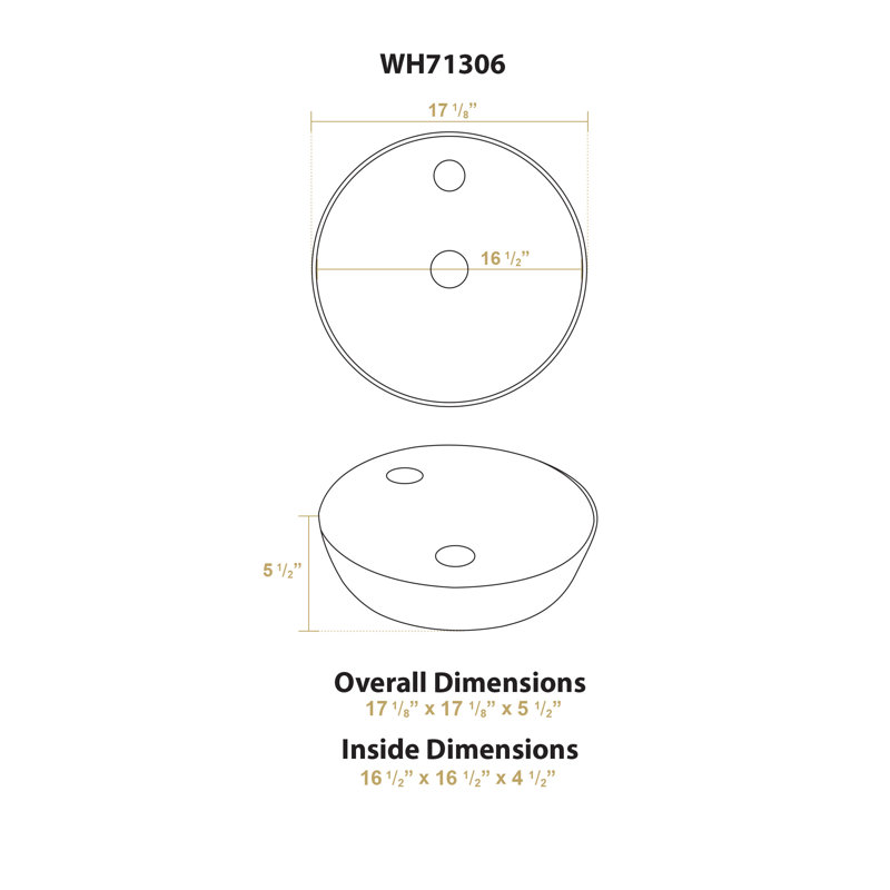 Whitehaus 17" Round Above Mount /Vessel Lavatory Basin With Single Faucet Drilling, White