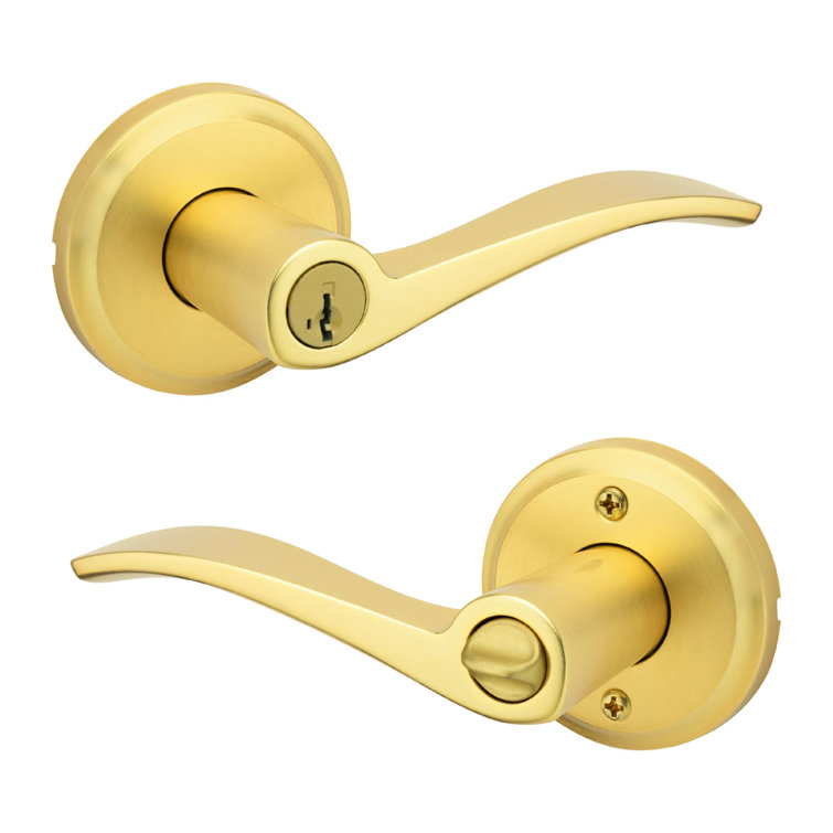 Entry Door Handle With Lock And Key, Secure Keyed Reversible Lever Exterior, For Front Entrance And Bedrooms, Satin Brass
