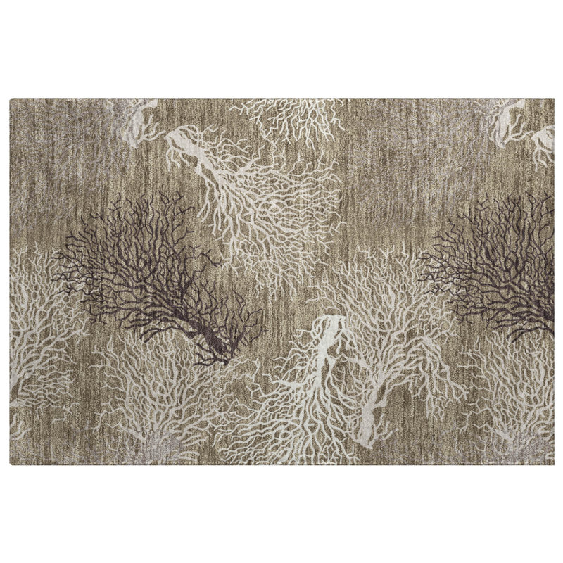 Premium Machine Washable Dream Shag ADS182 Coral Rug, 1'8" x 2'6", Latte