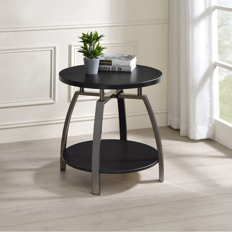 Table de bout ronde avec rangement Kaedin, Noir