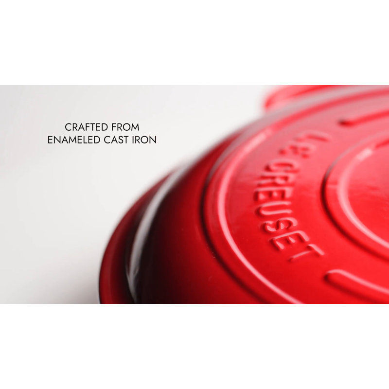 Cerise Red Enameled Cast Iron Round Braiser with Lid