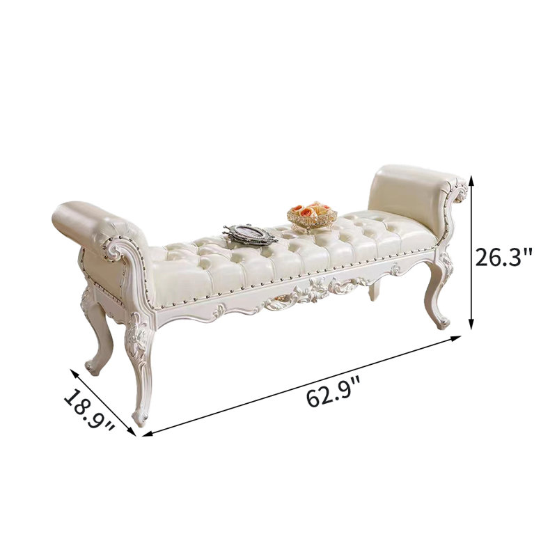 Banc rembourré en similicuir American Bed, Blanc