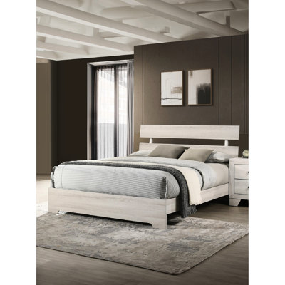 King Size Rustic Platform Bed Frame In White Washed Finish, Low - Profile Design, One Box Packaging, Solid Wood For Contemporary Bedroom, Frame, Furniture, Material