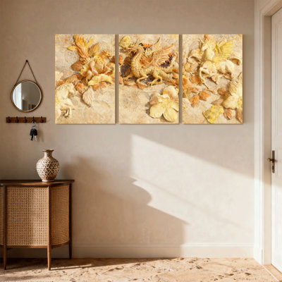 Fashion Dragon And Mythical Creatures Pattern Set of 3 Canvas Wall Art Prints
