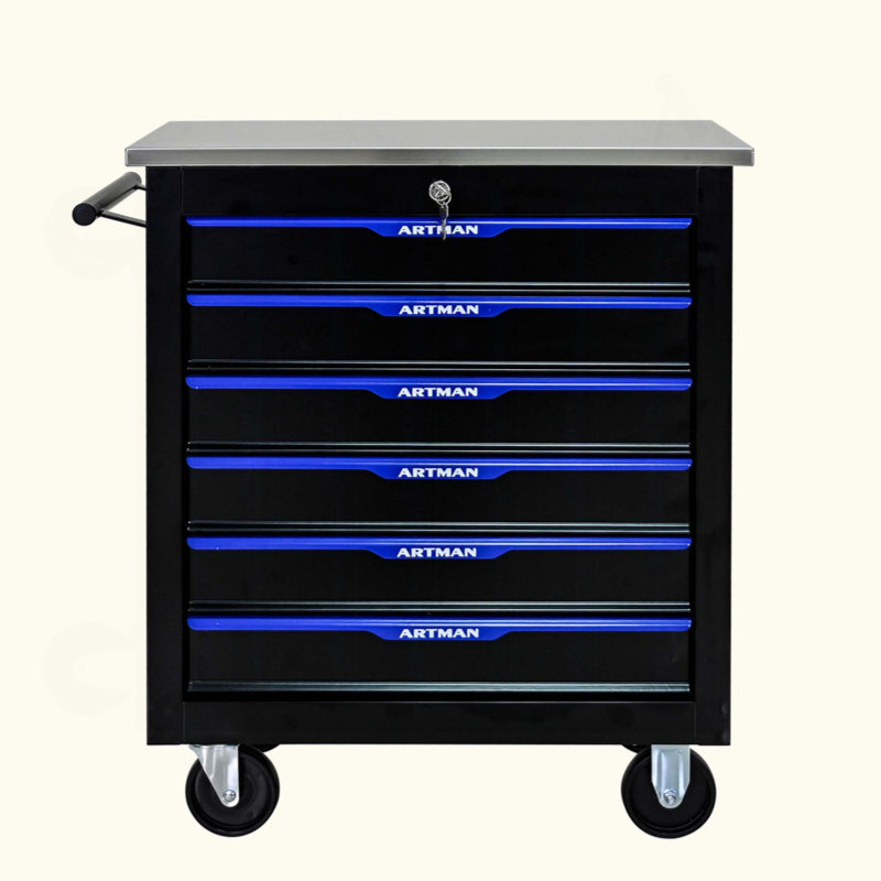 Durable 6-Drawer Tool Cart With Lockable Storage And Smooth-Rolling Wheels For Efficient Workspace Organization