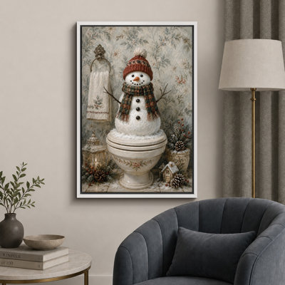 Snowman Bathroom Christmas Artwork, Bathroom Pictures, Framed Canvas Giclee Print Wall Art