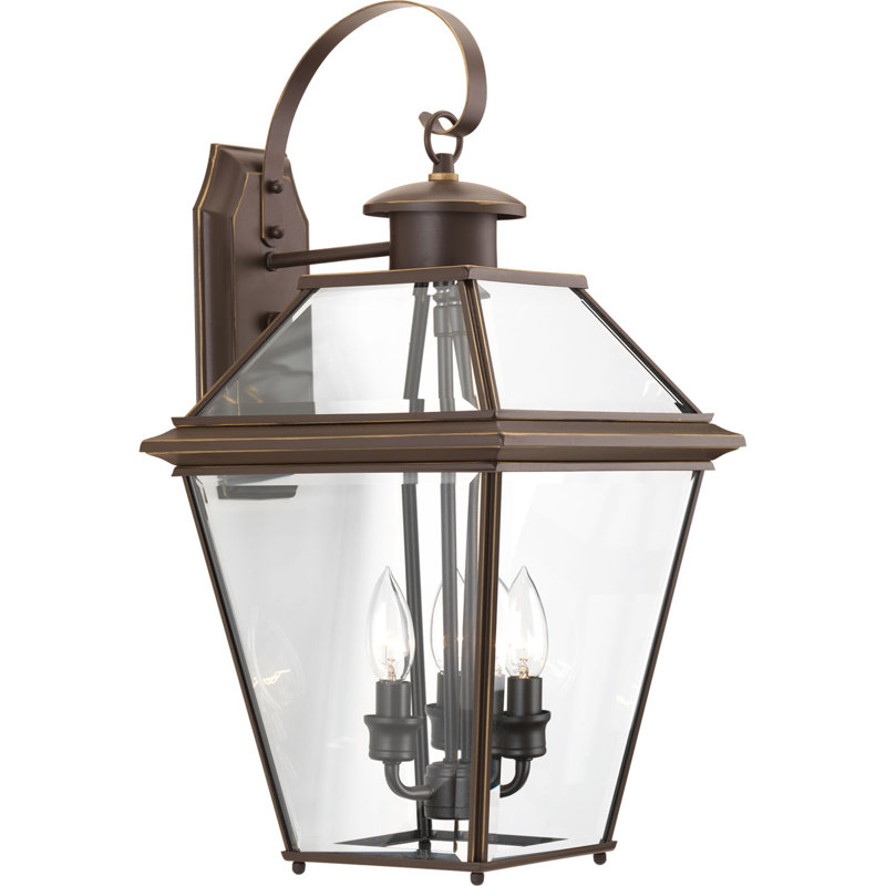 Lanterne murale d'extérieur en verre 21,87 po à 3 ampoules Calais, Bronze antique