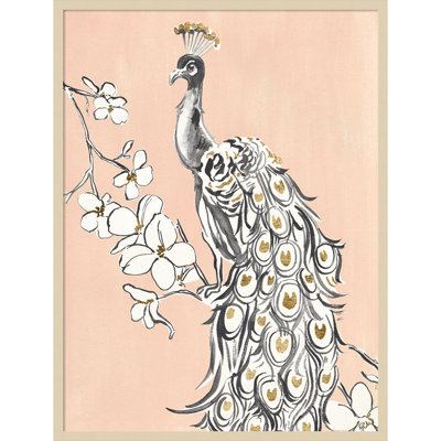 «Beige Peacock II» par Annie Warren, reproduction d'art encadrée sur bois