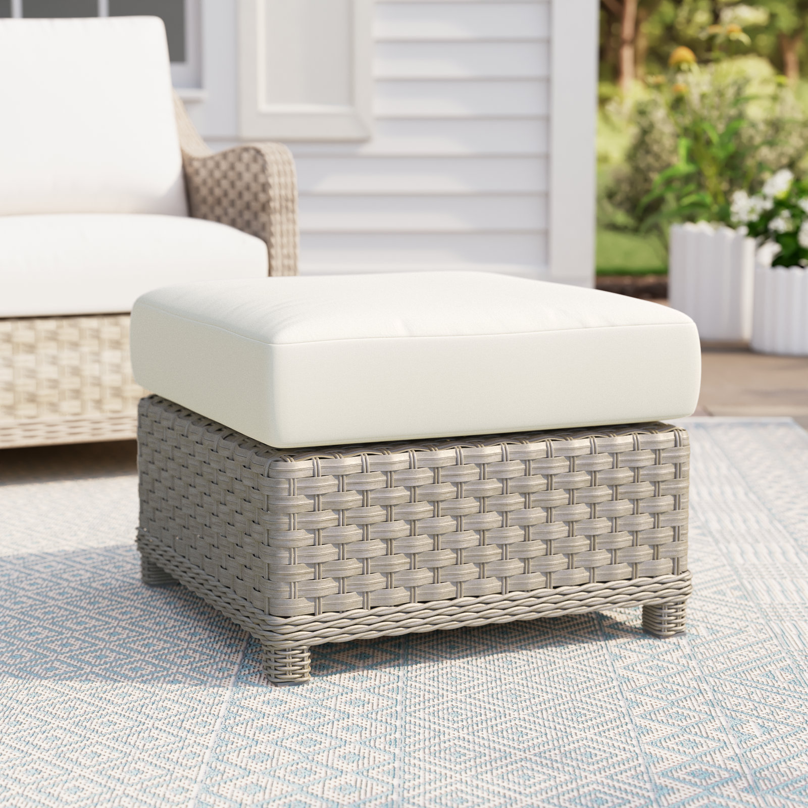 Sky Outdoor Ottoman with SunbCushion, Canvas Canvas Sunbrella® Canvas