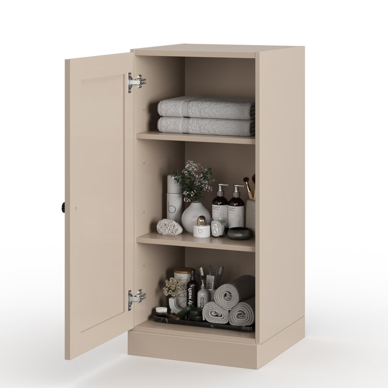 Armoire de rangement 100% bois massif 16,5 po avec porte shaker et tablettes réglables, Beige