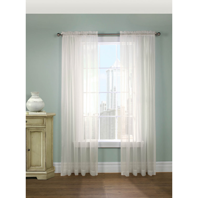 Mollie-Anne Solid Sheer Rod Pocket Single Curtain Panel, Eggshell, 104" W x 63" L