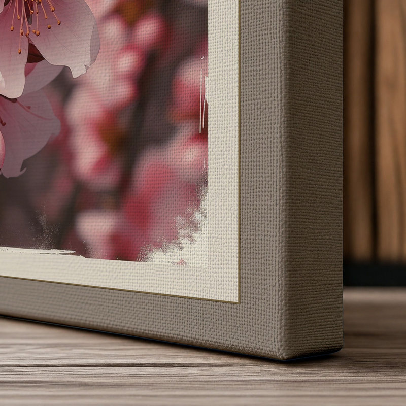 Soft Cherry Blossom Botanical - Wrapped Canvas, 18x12 - 45.7 x 30.5 cm, Taupe Border