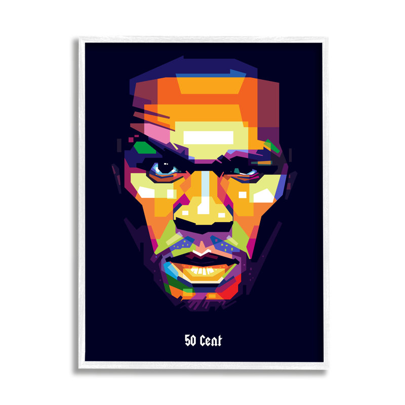 «50 Cent Modern Geometric Portrait Abstract Shapes» par Birch & Ink - impression, H 30 po x l 24 po x P 1,5 po
