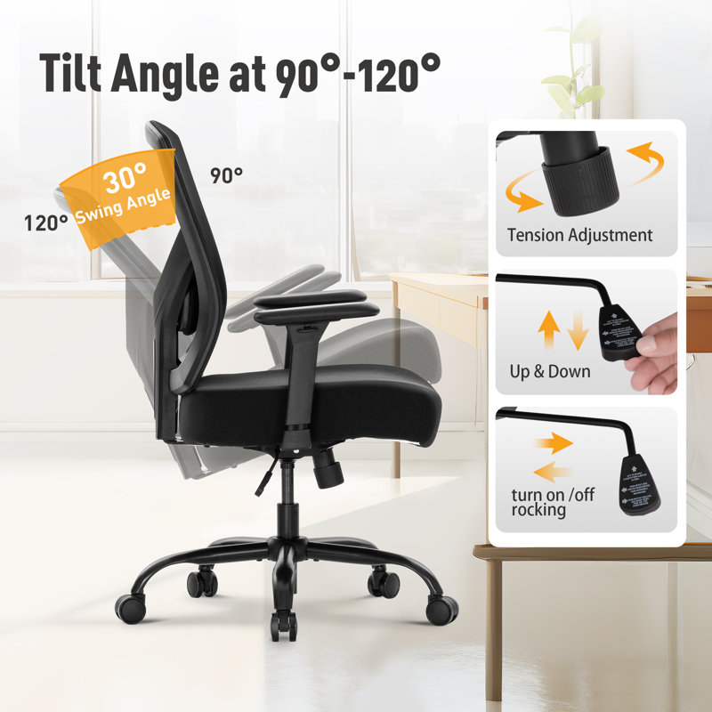 Cartavious 500lbs Big and Tall Mesh Office Chair with Adjustable Lumbar Support and Padded Armrests