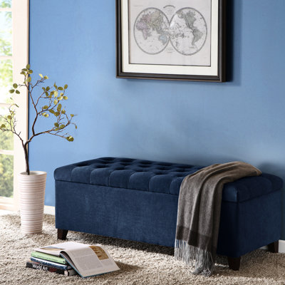 Banc de rangement avec revêtement bleu marine - Ajout fonctionnel capitonné élégant