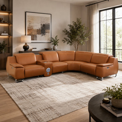 Orange Yellow Technical Fabric Living Room Intelligent Recliner 5-Piece Sofa Set