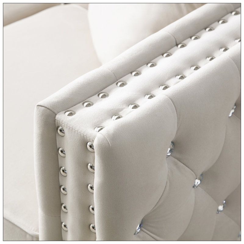Canapé Chesterfield en velours avec boutons, accoudoirs carrés et 2 coussins, disponible en 4 couleurs