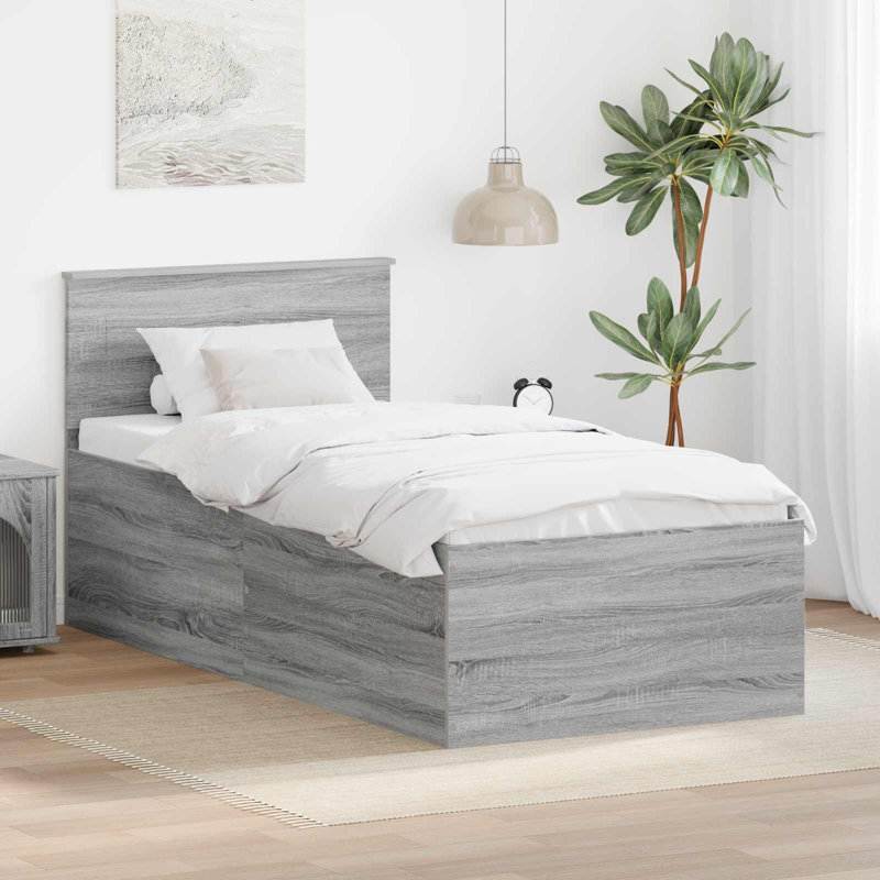 Bed Frame, European Single (90 x 200 cm), Grey Sonoma