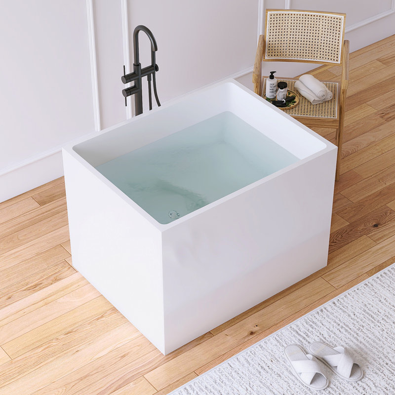 Tidal 35''  Acrylic Freestanding Tub With Seat, Deep Soaking Acrylic Bathtub with Overflow Drain