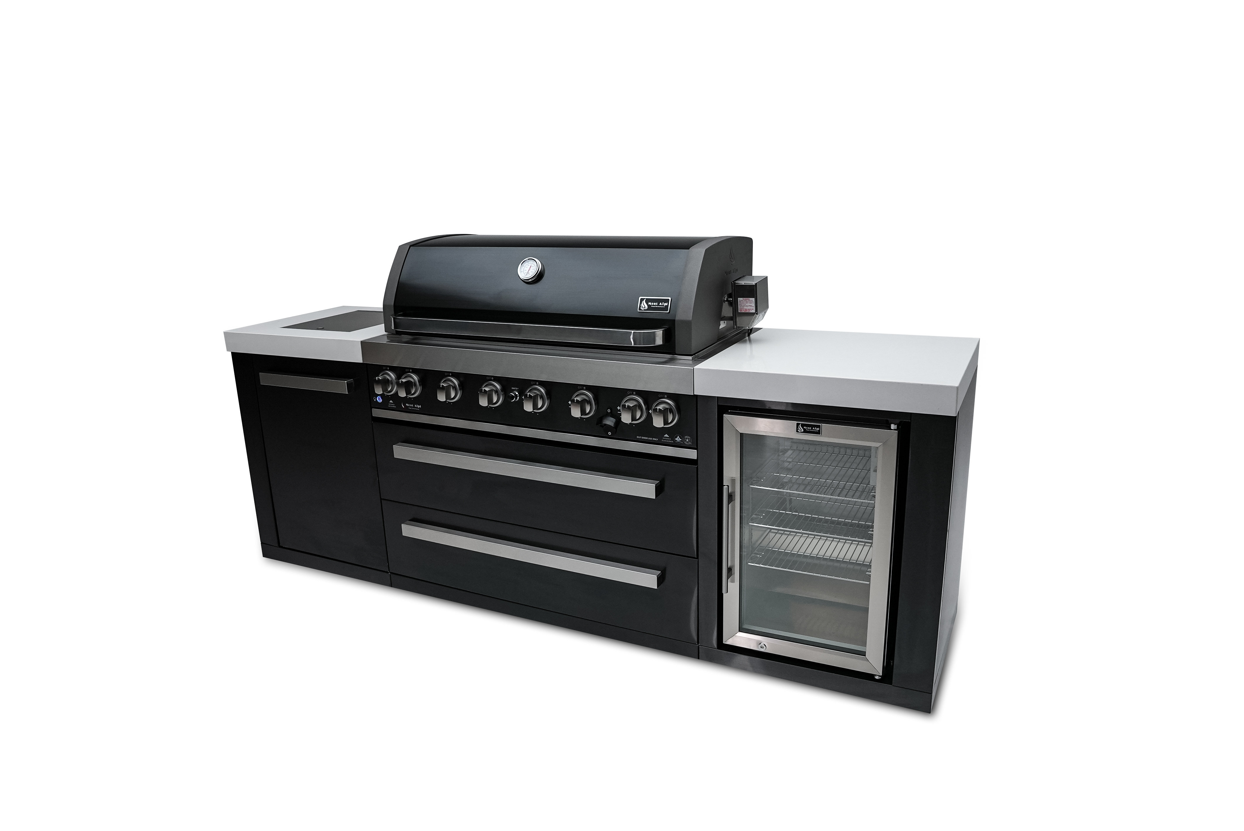 Mont Alpi 6-Burner 115000 BTU Black Stainless Steel Outdoor Kitchen Island  BBQ Grill + Refrigerator & Reviews