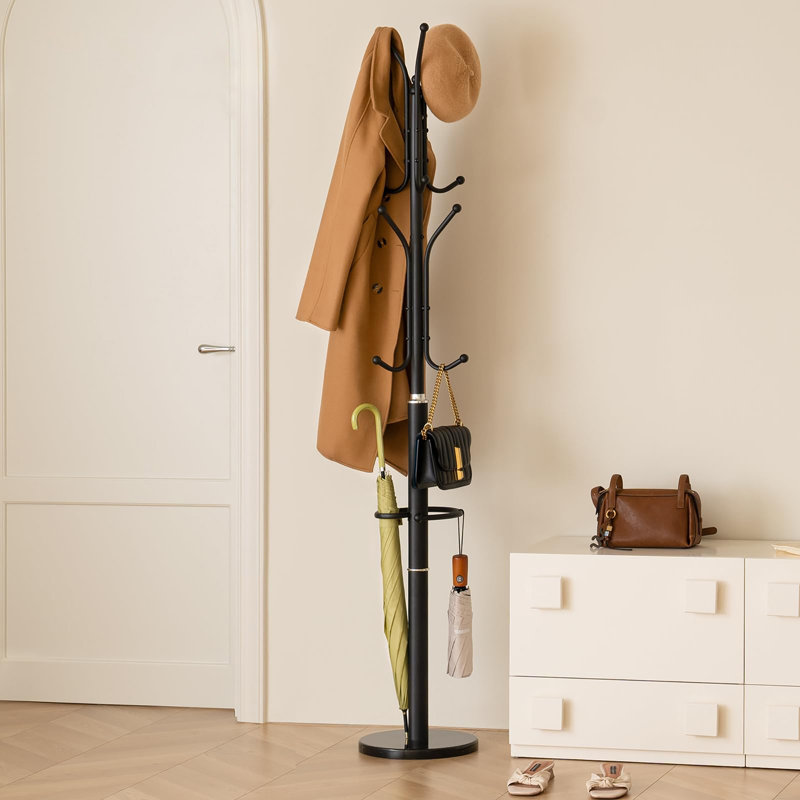 Metal Coat Rack Freestanding with Marble Base, Black