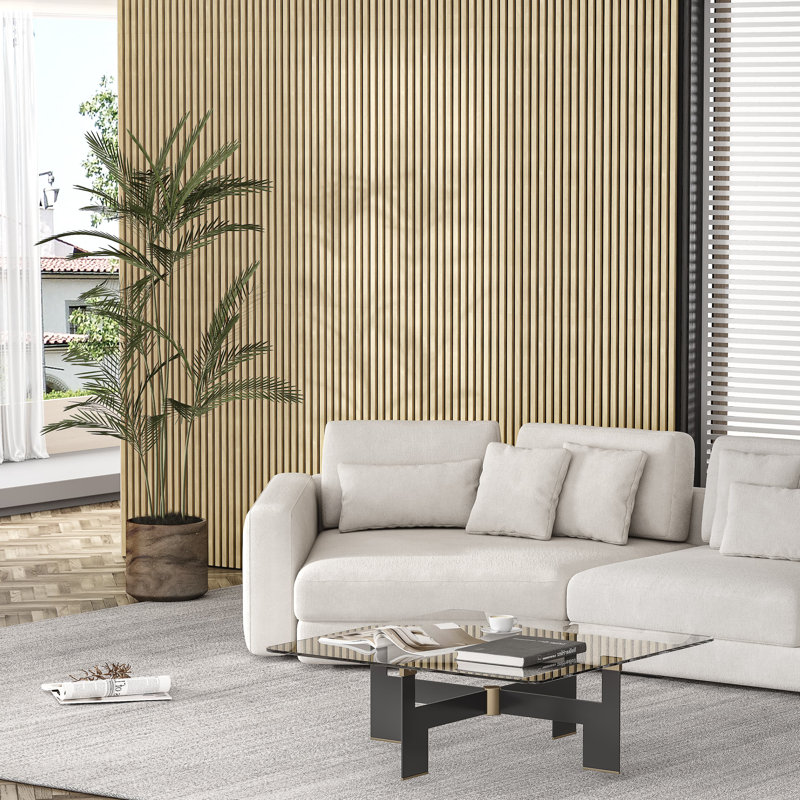 2Pcs 47 "x24" Panneaux muraux en bois insonorisés Panneaux muraux en bois à lattes 3D, Naturel / naturel