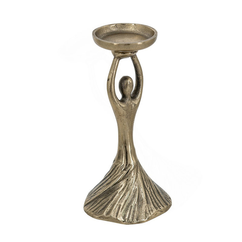 D4.5X9.5" Gold Aluminum Pillar Holder With Abstract Lady Design