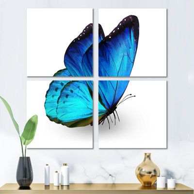 «Vibrant Blue Butterfly - Modern», reproduction d'art sur toile 4 pièces