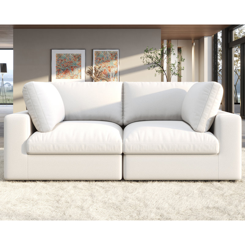Modechai Sectional Sofa, 76 Inches Down Filled Sectional Sofa, Loveseat Comfy Couch, Linen White