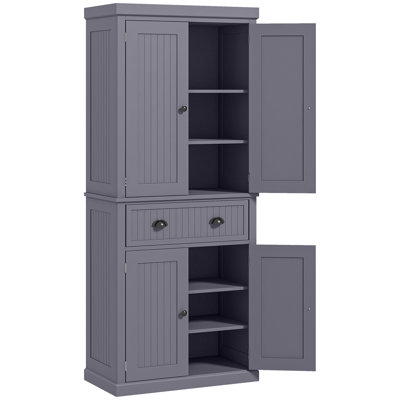 Armoire de cuisine 72 po, grande armoire de rangement autoportante, armoire de cuisine traditionnelle avec 4 portes, tiroir et 3 tablettes réglables 