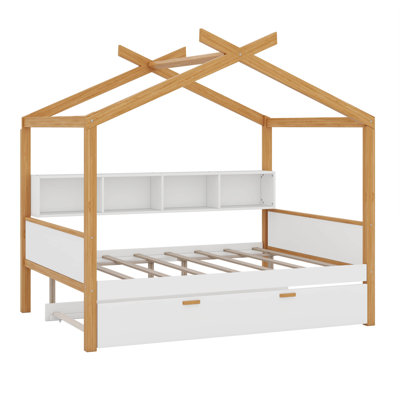 Lit plateforme avec bibliothèque de rangement Anyelf House