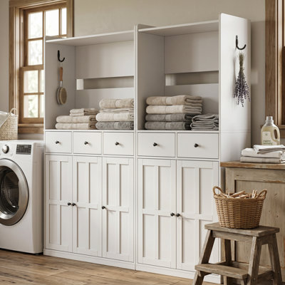 78.7" Wide Barn Door Laundry Cabinet With 5 Drawers,  Wide Counter