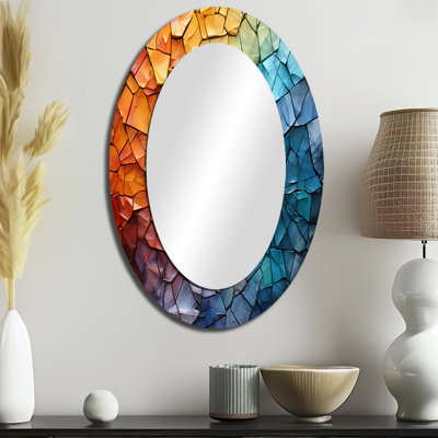 Colorful Mosaic II - Grand miroir mural ovale sur métal