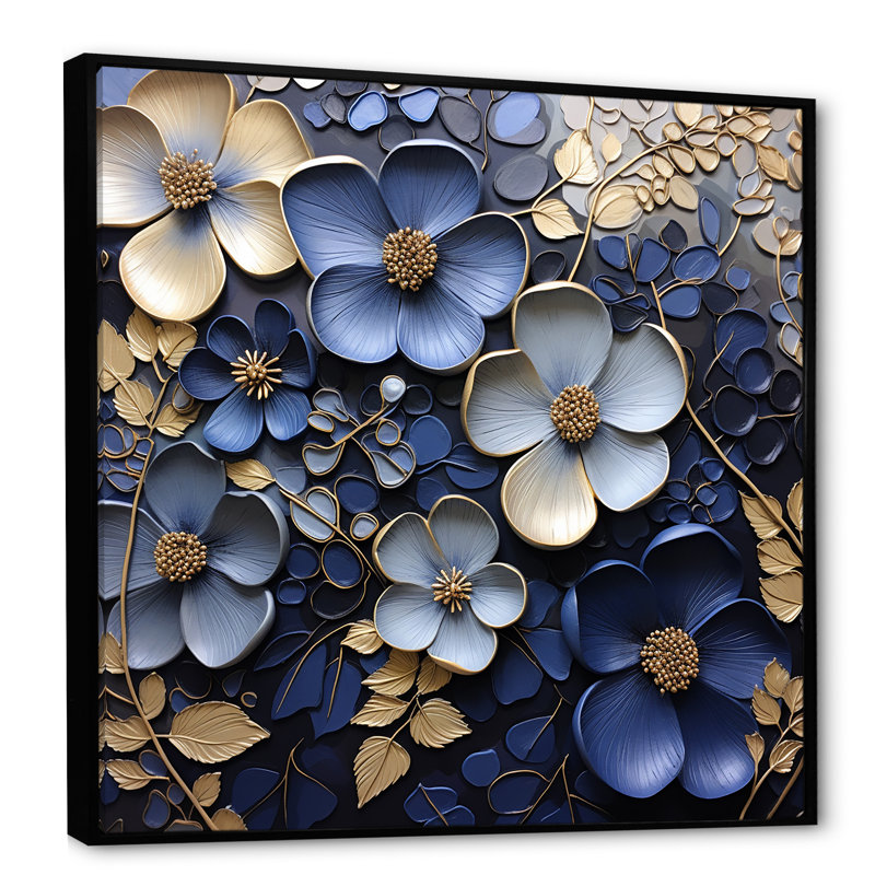 Magnifique décoration murale violette bleue et dorée, H 16 po x l 16 po x P 1 po, Cadre flottant noir