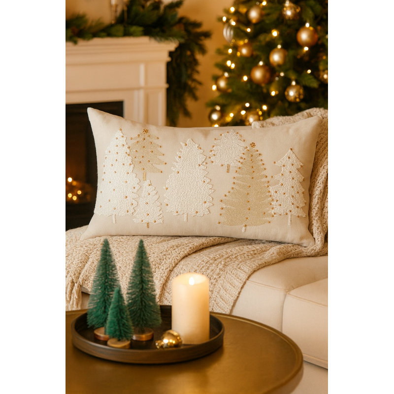Coussin décoratif à broderies blanches 12 po x 20 po