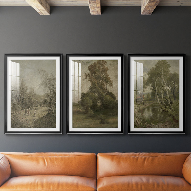Paysage rétro CLxxl III - impression encadrée de qualité supérieure sur mesure mat - 3 pièces, H 21 po x l 30 po, Noir