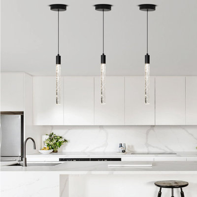 Solem 1-Light Modern Pendant Kitchen Island Crystal LED Light Cylinder Style