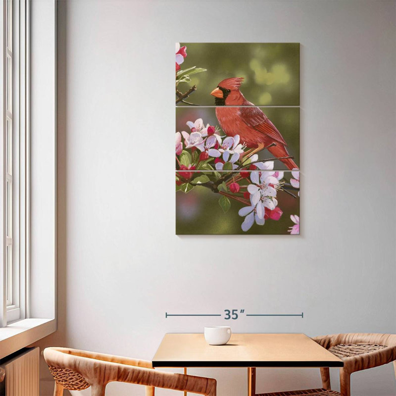 Brampt Cardinal With Apple Blossoms, 57" H x 36" W